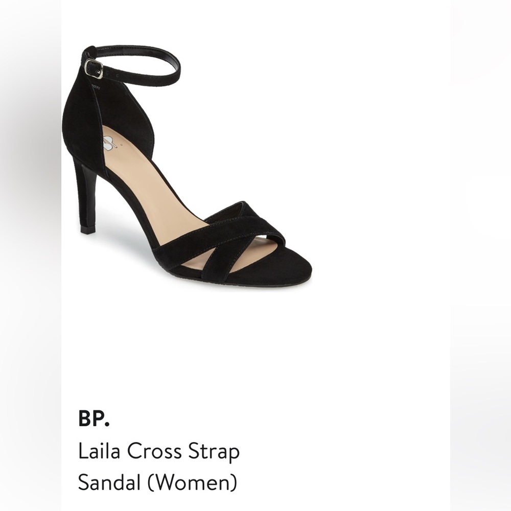 BP Laila Nordstrom cross strap black suede sandals, size 8